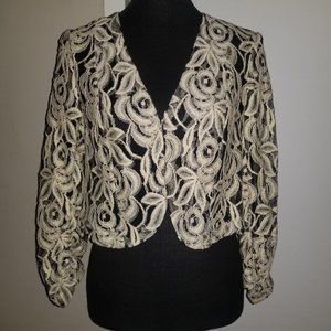 Final Price! Cream & Black Lace/Brocade Cropped Jacket - 6
